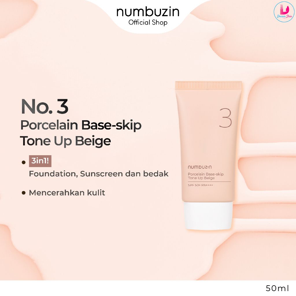 Numbuzin No.3 Porcelain Base-skip Tone Up Beige SPF50+ PA++++ 50ml